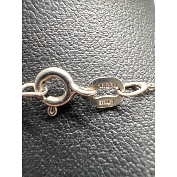 Sterling Silver Circle Pendant Necklace With Cubic Zirconia Accents 925 Italy 17 - Picture 4 of 7